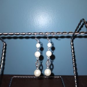 Silver and Pearl Dangle Earrings